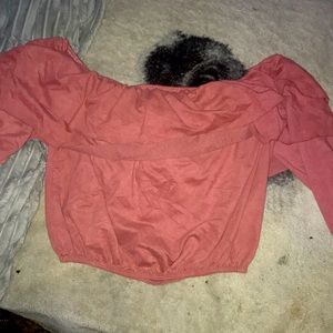 Bronze pinkish long sleeve shoulder less crop top